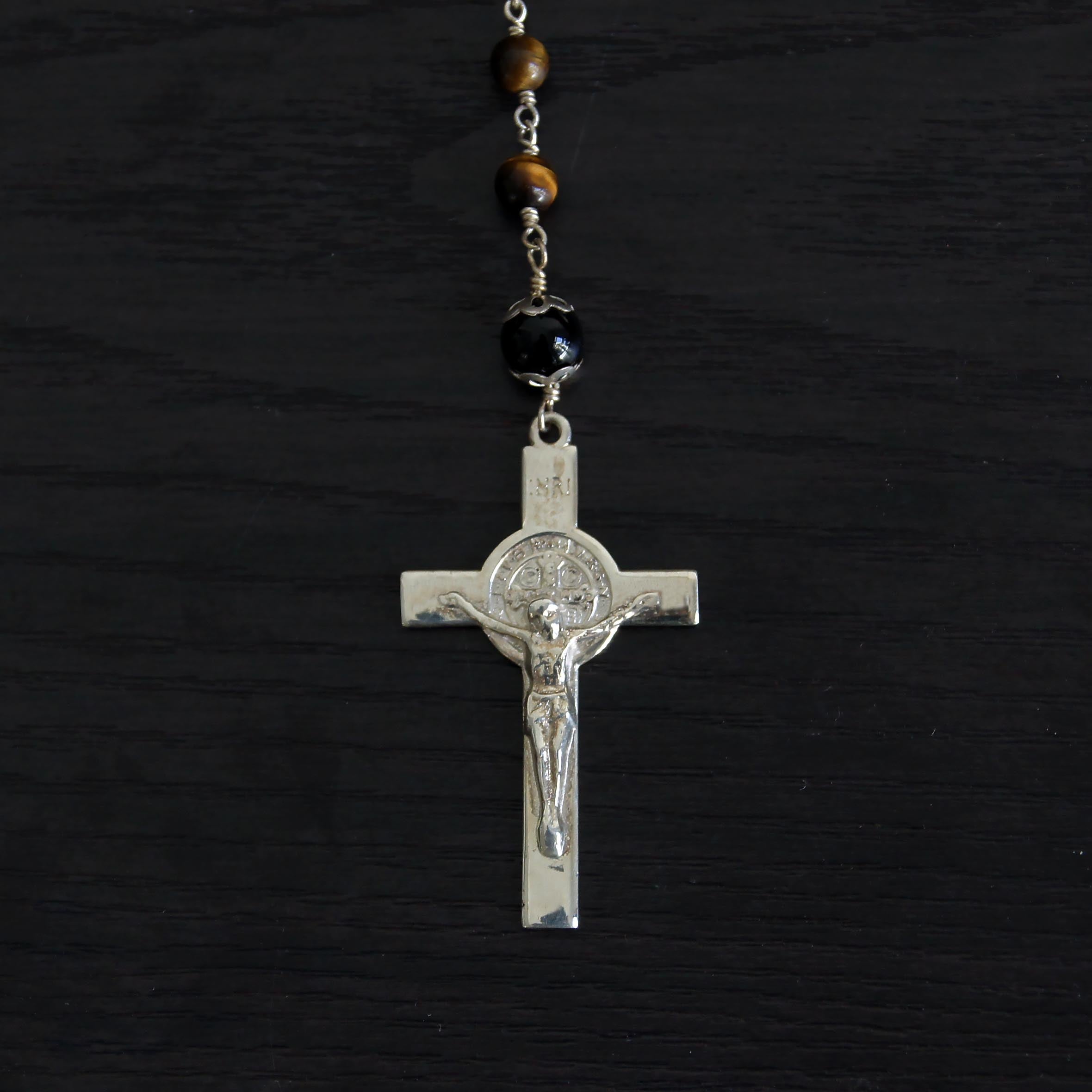 Sterling Silver Brown Tiger Eye Rosary