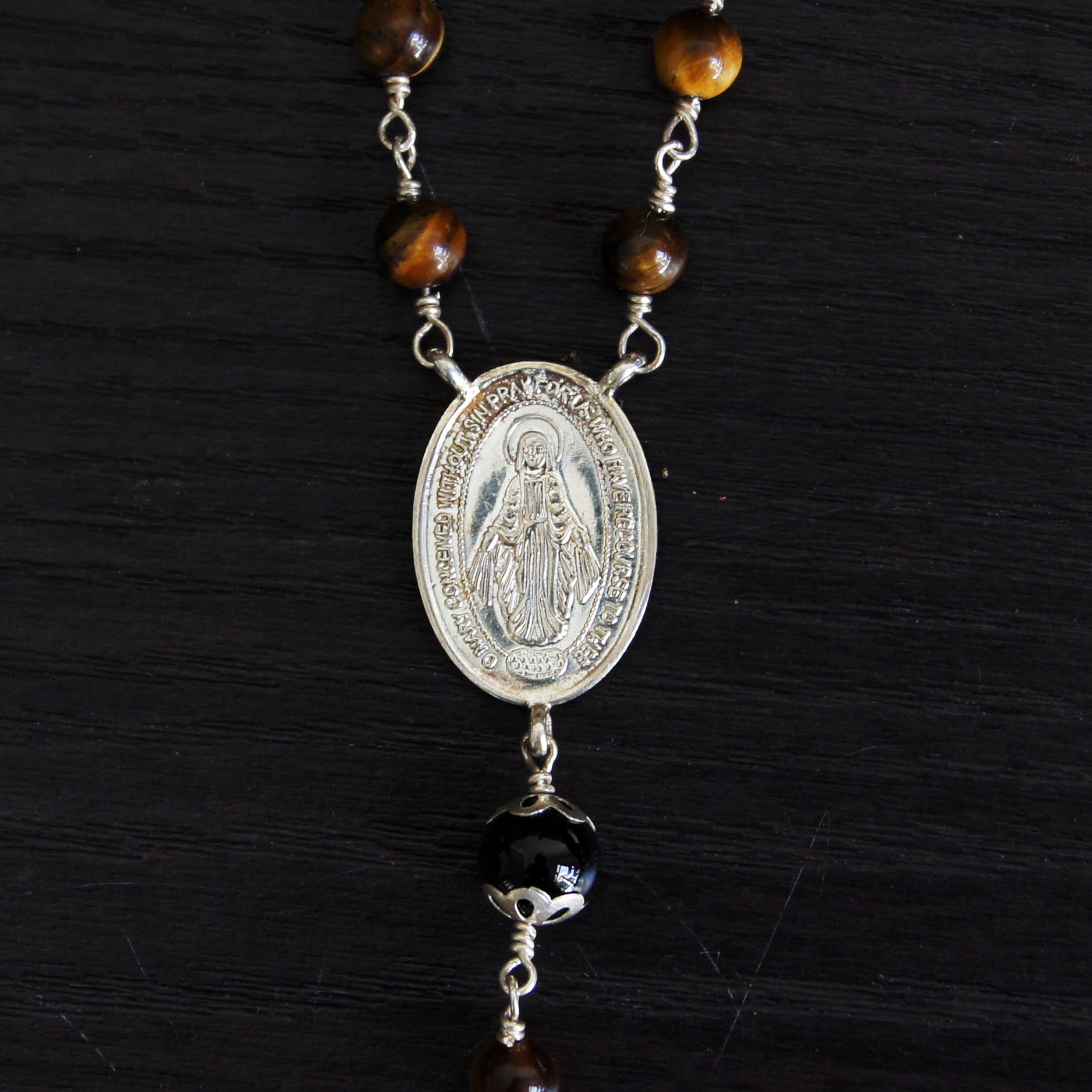Sterling Silver Brown Tiger Eye Rosary