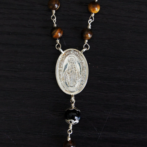Sterling Silver Brown Tiger Eye Rosary