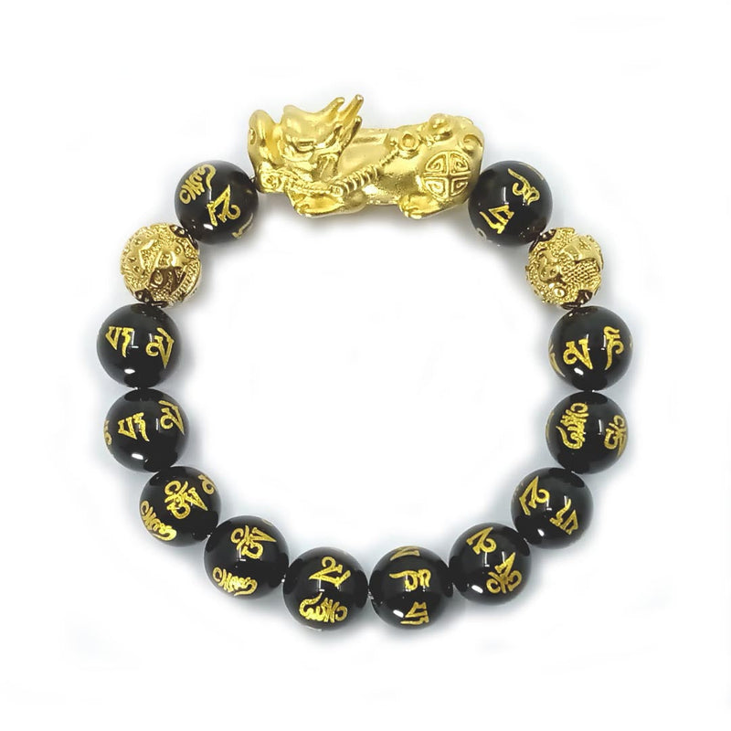 Feng Shui Black Obsidian Mantra Wealth Bracelet
